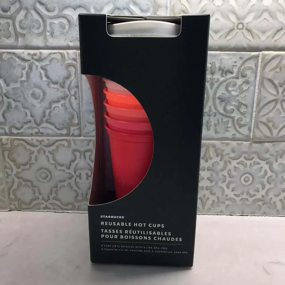 Starbucks 2019 Limited Edition Holiday Reusable Hot Cups w/Lids 6 pack NEW